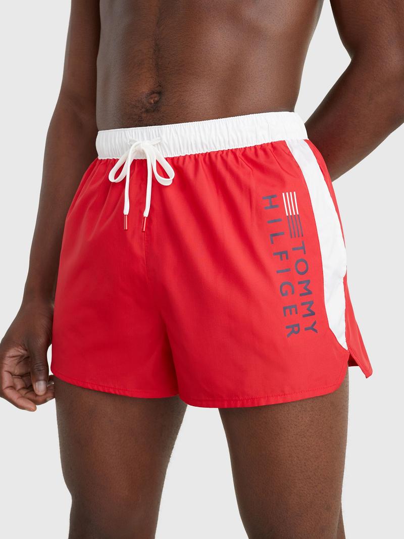 Férfi Tommy Hilfiger Regular fit hilfiger swim trunk Úszóruhák Piros Fehér | HU 891YXF